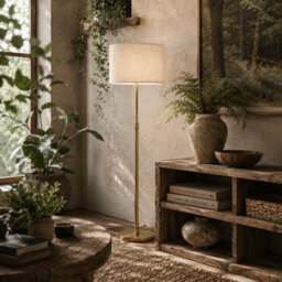 Wyld Haus Mava Metal H8 Height-Adjustable Gold Tone Floor Lamp With Linen Shade, Dimmable 9W Led 800 Lm - thumbnail 1