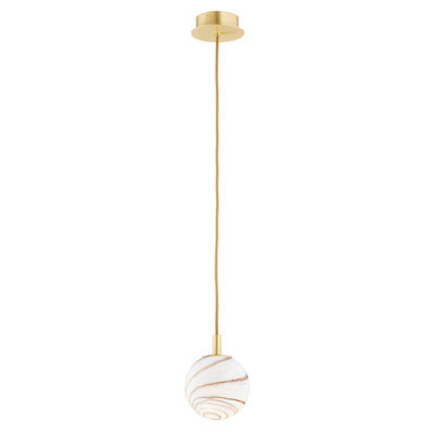 Luminosa Lighting Luminosa Almiros 12Cm Globe Pendant Ceiling Light White-Brown (Marble Colour), Brushed Brass, Gold Wire - image 1