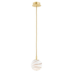 Luminosa Lighting Luminosa Almiros 12Cm Globe Pendant Ceiling Light White-Brown (Marble Colour), Brushed Brass, Gold Wire