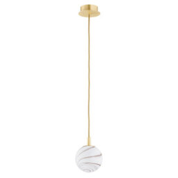 Luminosa Lighting Luminosa Almiros 12Cm Globe Pendant Ceiling Light White-Brown (Marble Colour), Brushed Brass, Gold Wire - thumbnail 2