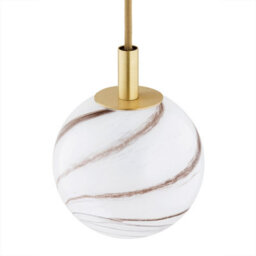 Luminosa Lighting Luminosa Almiros 12Cm Globe Pendant Ceiling Light White-Brown (Marble Colour), Brushed Brass, Gold Wire - thumbnail 3