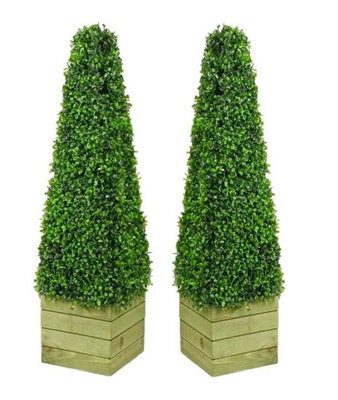 Prime Plus Pair Of Artificial Tree 3Ft Pyramid Cones Indoor Outdoor Topiary Wood Pot All Weather - image 1
