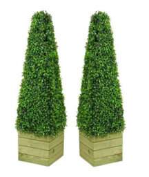 Prime Plus Pair Of Artificial Tree 3Ft Pyramid Cones Indoor Outdoor Topiary Wood Pot All Weather - thumbnail 1