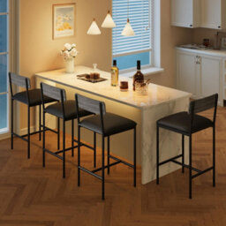 4Pcs Bar Stools,faux Leather Kitchen Counter Chairs Stool Grey 4X - thumbnail 4