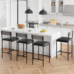 4Pcs Bar Stools,faux Leather Kitchen Counter Chairs Stool Grey 4X - thumbnail 1