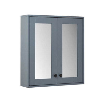 Homestylestore 600 X 650mm Light Grey Wall Mounted Mirrored Door Bathroom Cabinet And Black Round Handles - image 1