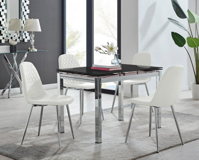 Furniturebox Uk Enna Black Glass Extending Dining Table And 4 White Corona Silver Leg Chairs - image 1