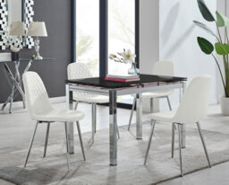 Furniturebox Uk Enna Black Glass Extending Dining Table And 4 White Corona Silver Leg Chairs - thumbnail 1