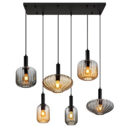 Luminosa Lighting Luminosa Valletta Cluster Pendant Ceiling Light Matt Black Glass Shade 6X E27 - thumbnail 3
