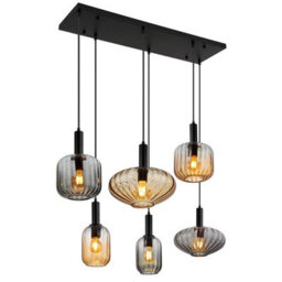 Luminosa Lighting Luminosa Valletta Cluster Pendant Ceiling Light Matt Black Glass Shade 6X E27 - thumbnail 1