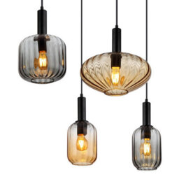 Luminosa Lighting Luminosa Valletta Cluster Pendant Ceiling Light Matt Black Glass Shade 6X E27 - thumbnail 4