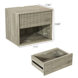 Gray Oak-2Pcs Bedside Table Wall Mounted Nightstand Side Tables Bedroom Small Cabinet - thumbnail 2