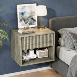 Gray Oak-2Pcs Bedside Table Wall Mounted Nightstand Side Tables Bedroom Small Cabinet - thumbnail 6