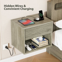 Gray Oak-2Pcs Bedside Table Wall Mounted Nightstand Side Tables Bedroom Small Cabinet - thumbnail 5