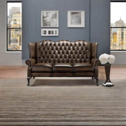 Chesterfield 3 Seater High Back Antique Brown Leather Sofa In Mallory Style - thumbnail 2