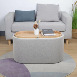 Home Source Merida Grey Storage Ottoman With Reversible Tray Top Lid - thumbnail 1
