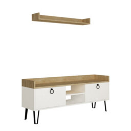 Decortie Keday Modern Tv Unit Multimedia Centre White Oak With Wall Shelf Unit 140Cm - thumbnail 2