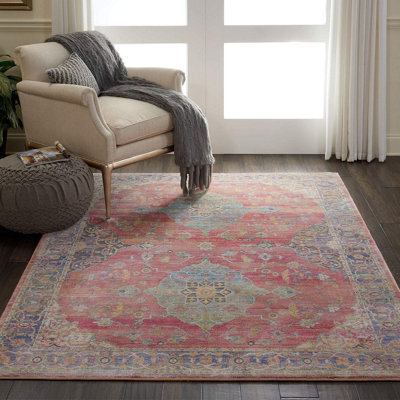 Multi Traditional Persian Easy To Clean Floral Rug For Bedroom Dining Room Living Room -160Cm X 229Cm