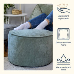 icon Natalia Chenille Adults Bean Bag Armchair And Pouffe, Ready Filled Large Beanbag And Footstool Sage Green - thumbnail 5
