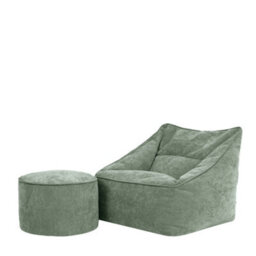icon Natalia Chenille Adults Bean Bag Armchair And Pouffe, Ready Filled Large Beanbag And Footstool Sage Green - thumbnail 1