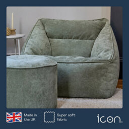 icon Natalia Chenille Adults Bean Bag Armchair And Pouffe, Ready Filled Large Beanbag And Footstool Sage Green - thumbnail 4
