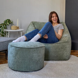 icon Natalia Chenille Adults Bean Bag Armchair And Pouffe, Ready Filled Large Beanbag And Footstool Sage Green - thumbnail 2