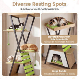 185Cm Wooden Multi-Level Cat Tower With Elevated Perch - thumbnail 5