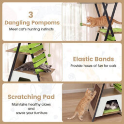 185Cm Wooden Multi-Level Cat Tower With Elevated Perch - thumbnail 6