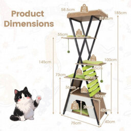 185Cm Wooden Multi-Level Cat Tower With Elevated Perch - thumbnail 2