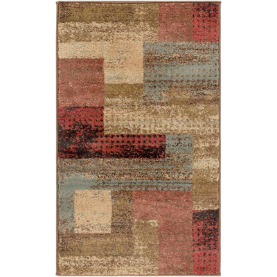 Livabliss Riley-Modern Red Brown Grey Graphic Living Dining Bedroom Rug 60 X 100 Cm Easy Care, Non Shedding - image 1