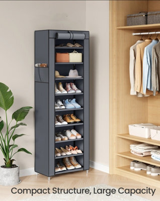 LEDREM 10-Tier Shoes Rack With Dustproof Cover,shoe Organiser, Shoe Stand Holds 20 Pairs Of Shoes, For Living Room, Hallway, Slate Grey - image 1
