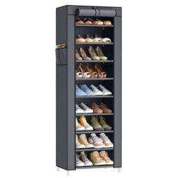 LEDREM 10-Tier Shoes Rack With Dustproof Cover,shoe Organiser, Shoe Stand Holds 20 Pairs Of Shoes, For Living Room, Hallway, Slate Grey - thumbnail 2