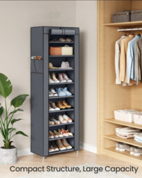 LEDREM 10-Tier Shoes Rack With Dustproof Cover,shoe Organiser, Shoe Stand Holds 20 Pairs Of Shoes, For Living Room, Hallway, Slate Grey - thumbnail 3