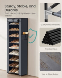 LEDREM 10-Tier Shoes Rack With Dustproof Cover,shoe Organiser, Shoe Stand Holds 20 Pairs Of Shoes, For Living Room, Hallway, Slate Grey - thumbnail 6