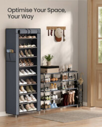 LEDREM 10-Tier Shoes Rack With Dustproof Cover,shoe Organiser, Shoe Stand Holds 20 Pairs Of Shoes, For Living Room, Hallway, Slate Grey - thumbnail 7