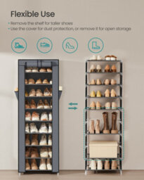 LEDREM 10-Tier Shoes Rack With Dustproof Cover,shoe Organiser, Shoe Stand Holds 20 Pairs Of Shoes, For Living Room, Hallway, Slate Grey - thumbnail 5