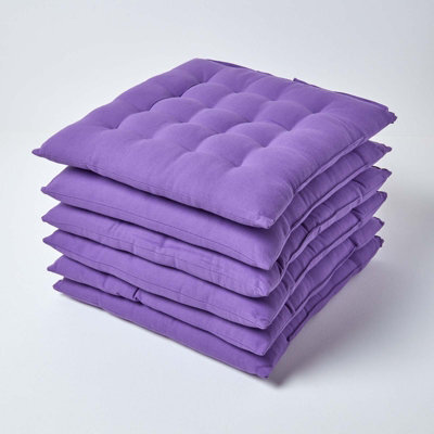 Homescapes Purple Seat Pads 100% Cotton Chair Cushions 40X40 Cm, Set Of 6 Plain Chair Pads For Dining, Kitchen Or Garden Outdoor - image 1