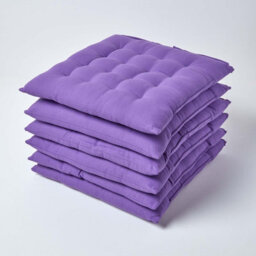 Homescapes Purple Seat Pads 100% Cotton Chair Cushions 40X40 Cm, Set Of 6 Plain Chair Pads For Dining, Kitchen Or Garden Outdoor