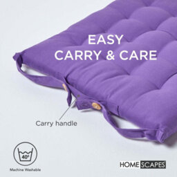 Homescapes Purple Seat Pads 100% Cotton Chair Cushions 40X40 Cm, Set Of 6 Plain Chair Pads For Dining, Kitchen Or Garden Outdoor - thumbnail 6