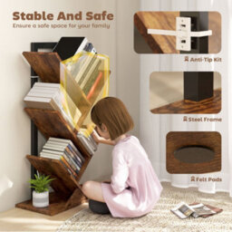 Wyld Haus Rori Wood 4-Section Tree-Style Bookcase, Rustic Brown Walnut Effect, 50W X 24D X 82H Cm - thumbnail 5