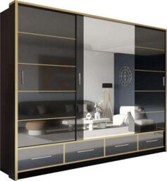 Sliding Wardrobes 4 u LTD Sliding Wardrobes 4U Cardiff High Gloss Mirror Sliding Door Wardrobe In 3 Colors And 2 Sizes (Black&gold, W2530mm H2200mm) - thumbnail 2