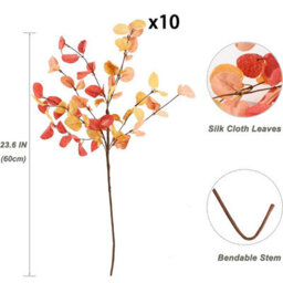 CLEFFNS Fall Eucalyptus Stems Decor, 10Pcs 24Inch Faux Eucalyptus Branches Artificial Autumn Plants Decorations Fall Floral Arrangements - thumbnail 2
