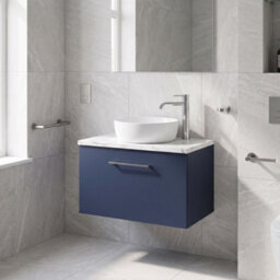 Balterley Bramshall 600mm Wall Hung 1 Drawer Vanity Unit With Laminate Worktop For Compact Stylish Bathroom Storage, Midnight Blue - thumbnail 4
