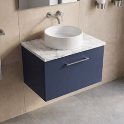 Balterley Bramshall 600mm Wall Hung 1 Drawer Vanity Unit With Laminate Worktop For Compact Stylish Bathroom Storage, Midnight Blue - thumbnail 3