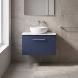 Balterley Bramshall 600mm Wall Hung 1 Drawer Vanity Unit With Laminate Worktop For Compact Stylish Bathroom Storage, Midnight Blue - thumbnail 2