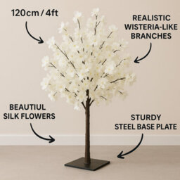 Sandra Chaircovers Wedding General 120Cm Ivory Artificial Wisteria Cherry Bloom Tree, Single Tabletop Centrepiece, Polyurethane Base - thumbnail 5