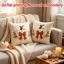 Amorly 2Pack Autumn Pillow Covers,2D Printed White Pumpkin & Ghost Motif With Rust Bow, Cushion Case No Insert, Indoor Decor For Sofa - thumbnail 4
