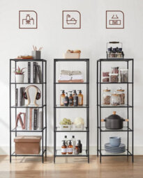 Songmics 5-Tier Storage Rack, Bookshelf, Display Stand, Glass, Suitable For Bathroom, Living Space, Bedroom, Office, Ink Black - thumbnail 5