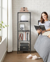5-Tier Storage Rack, Bookshelf, Display Stand, Glass, Suitable For Bathroom, Living Space, Bedroom, Office, Ink Black