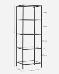 Songmics 5-Tier Storage Rack, Bookshelf, Display Stand, Glass, Suitable For Bathroom, Living Space, Bedroom, Office, Ink Black - thumbnail 2